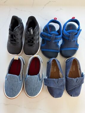 Toms Navy Canvas Slip-On Kids Shoes with Blue Accents